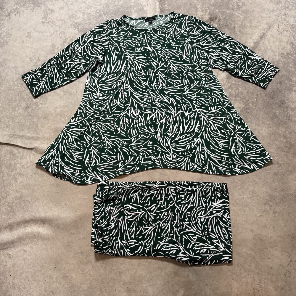 Alfani Shirt‎ Pants 2 Piece Set Womens Size 0X Green White Floral Print